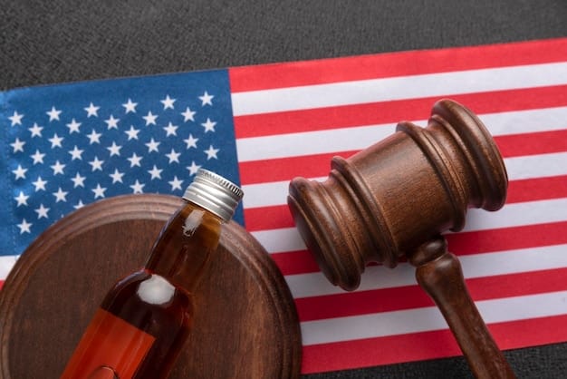 A gavel striking a sound block next to a miniature US flag, representing the legal and policy aspects of sanctions.
