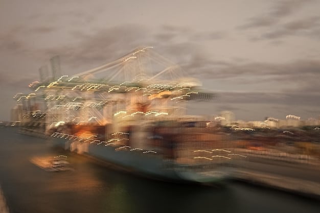 Cargo ships in a busy port, symbolizing the complexities of international trade and potential disruptions from sanctions.