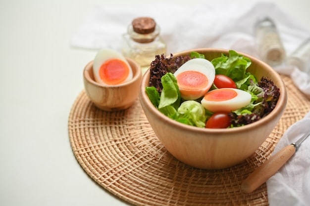 Close-up shot of a steaming bowl of bibimbap, showcasing the colorful assortment of vegetables, meat, and a fried egg on top of rice. The bowl is placed on a rustic wooden table.