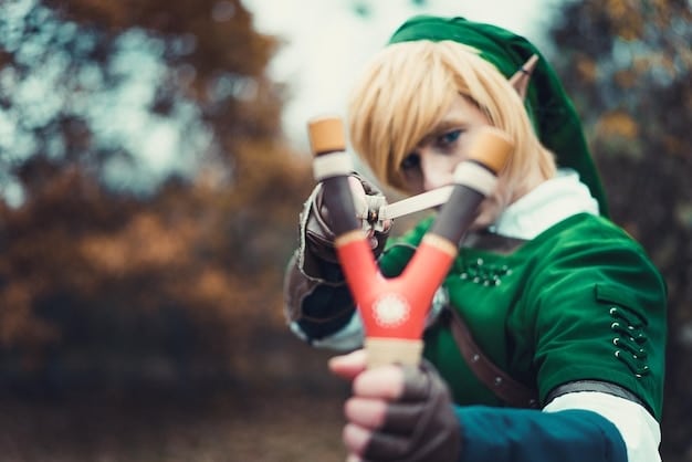 A cosplayer showing off a prop weapon made from repurposed materials like cardboard tubes and plastic bottles. The weapon is painted and detailed to resemble a futuristic firearm. The background is a bright, outdoor setting, highlighting the creative use of everyday objects in cosplay.