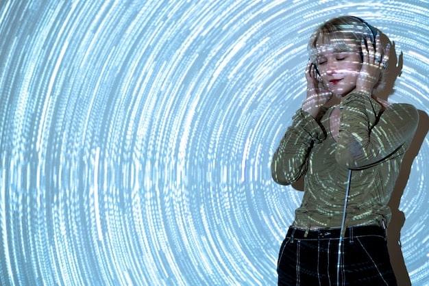 An image showcasing AI creating a personalized soundtrack for a K-Drama. The image depicts sound waves and musical notes being dynamically generated and adjusted based on the scene's emotional tone.