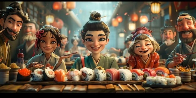A screenshot from an anime depicting a traditional Japanese festival (Matsuri) with characters wearing yukatas, participating in traditional games, and surrounded by colorful lanterns and food stalls.