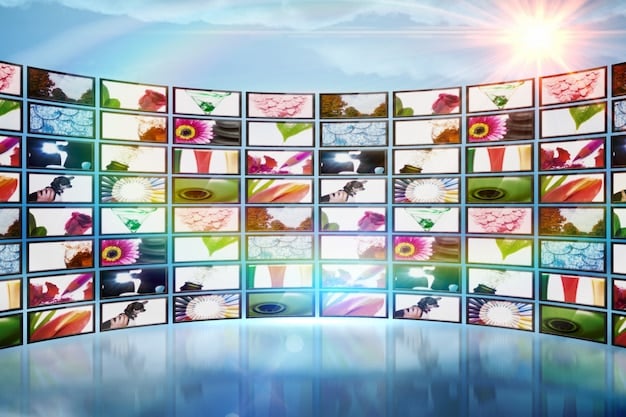 A digital representation of a streaming bundle interface showcasing different content categories (movies, TV shows, documentaries, kids) with logos of various streaming services (Netflix, Hulu, Disney+) integrated into a unified platform. The interface is clean and user-friendly, emphasizing ease of navigation and content discovery.