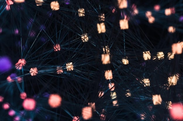 A visual representation of a machine learning algorithm (e.g., clustering or anomaly detection) processing uncategorized data and highlighting patterns or anomalies. The image should illustrate the algorithm's ability to extract meaningful information from seemingly random data points.