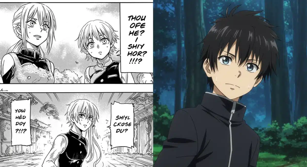 Comparison of a manga panel and its anime adaptation, highlighting a significant visual or emotional change.