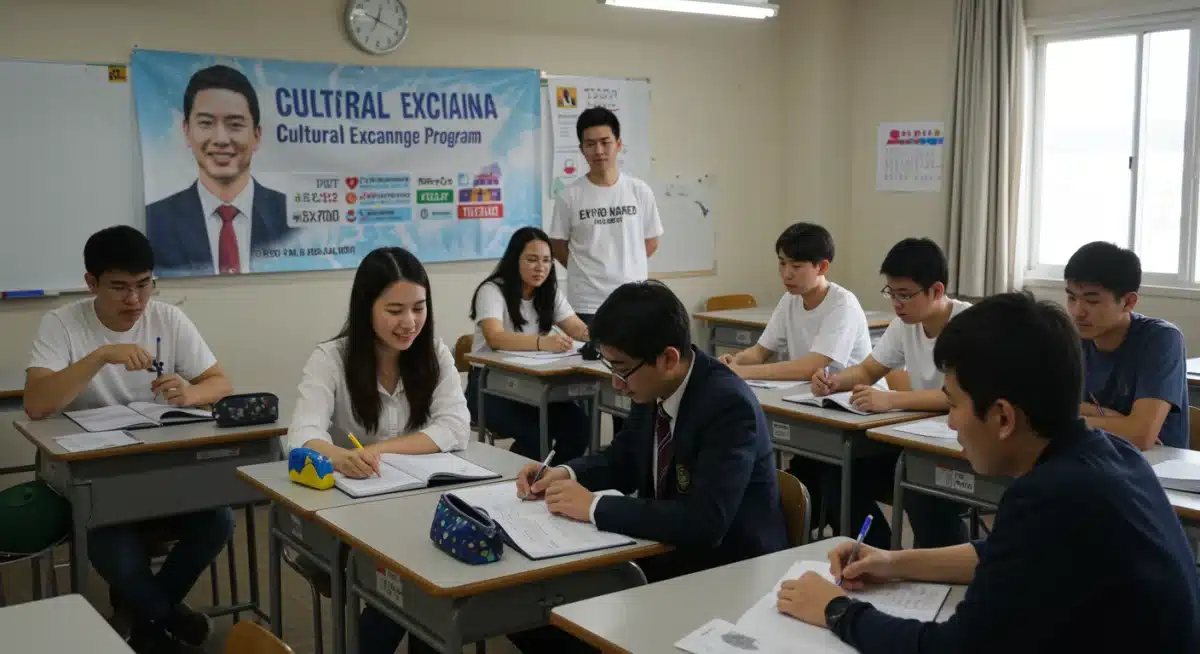 Students participating in cultural exchange program discussing doramas