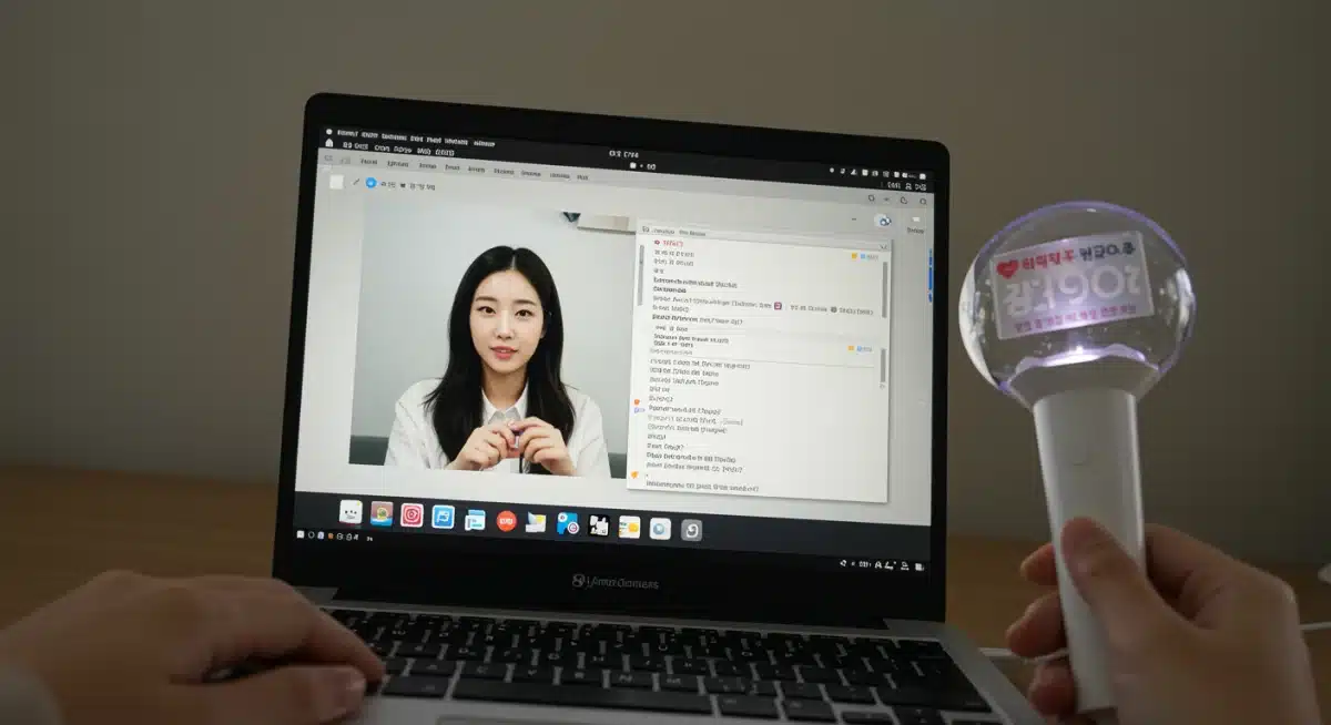 Fan's laptop showing a live K-Drama virtual Q&A session with an actress.