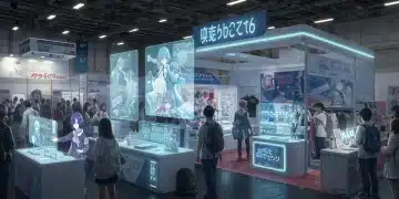 Futuristic anime convention showcasing 2026 merchandising trends