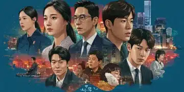 Dynamic collage showing dorama characters and American streaming platforms merging cultures.