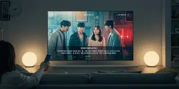 Smart TV displaying K-Drama in a cozy living room, optimized for 2026 viewing.