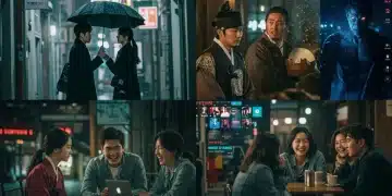 Diverse K-drama scenes representing popular tropes on streaming platforms in 2025