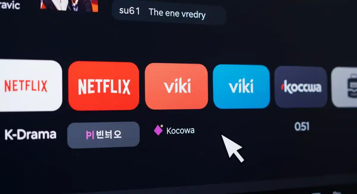Smart TV interface with K-Drama streaming apps in 2026.