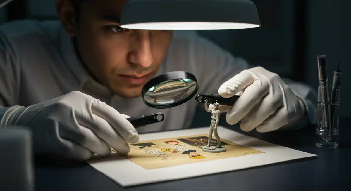 Expert authenticating a vintage anime collectible for market value