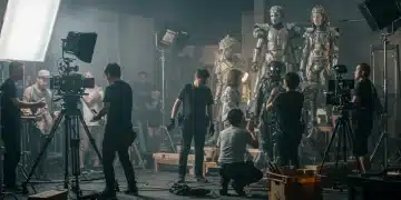 Behind-the-scenes look at a dorama production set, showcasing advanced technology and crew collaboration