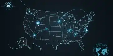 Futuristic U.S. national security network with cyber threat indicators