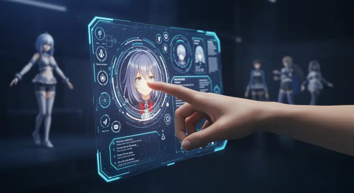 User interacting with holographic menu in VR anime game