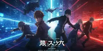 Dynamic anime movie poster for a 2026 release, showcasing futuristic action and iconic characters.