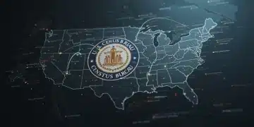 Illustration of U.S. Census Bureau logo over a digital map of the United States with data points.