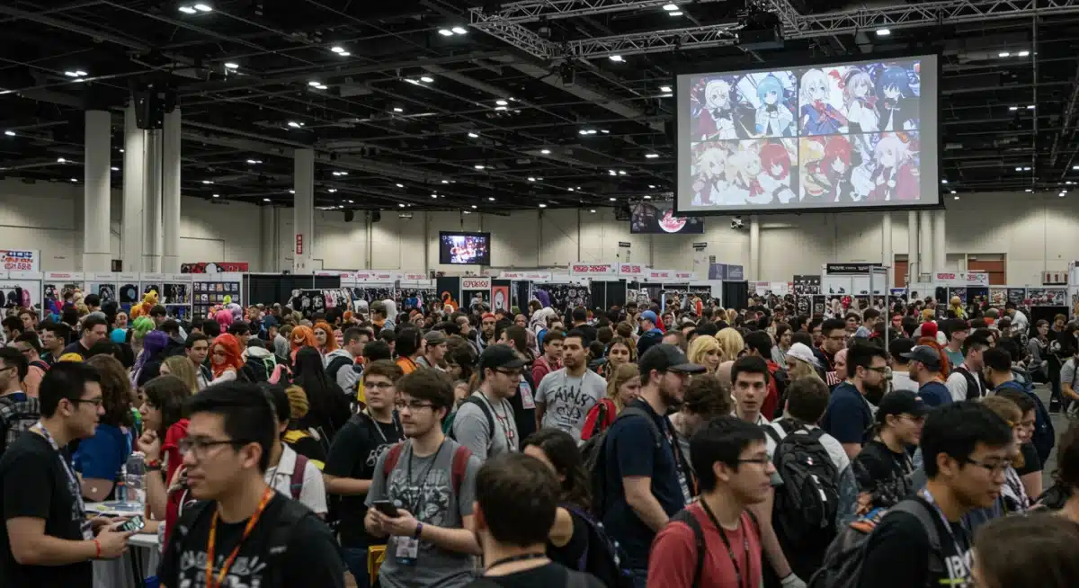 Anime fans engaging at a convention, showcasing community and cultural impact
