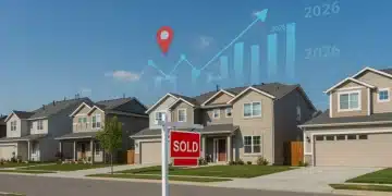 Modern suburban homes with 'Sold' sign, reflecting positive housing market growth in 2026