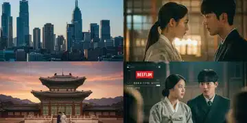 Diverse K-drama genres blend on streaming platform interface, symbolizing global reach and popularity.