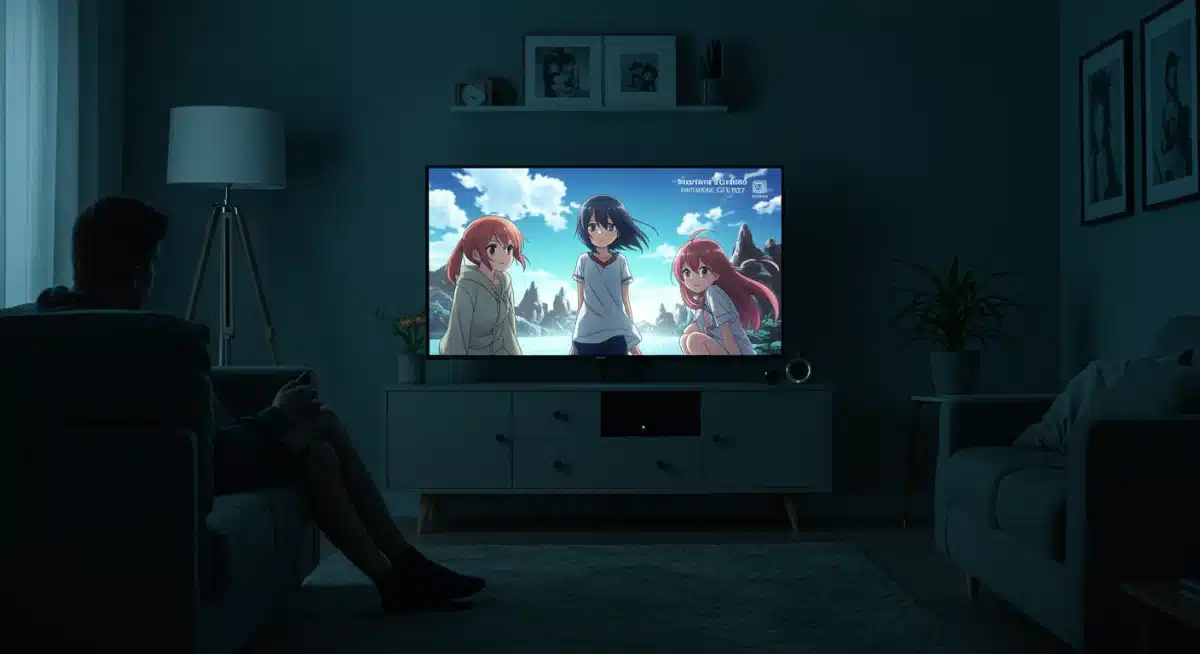 Person watching anime on a smart TV in a modern living room