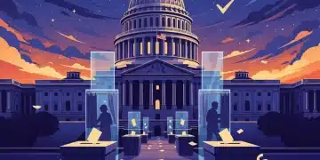 United States Capitol building with voting symbols, representing the 2026 Midterm Elections and their national impact.