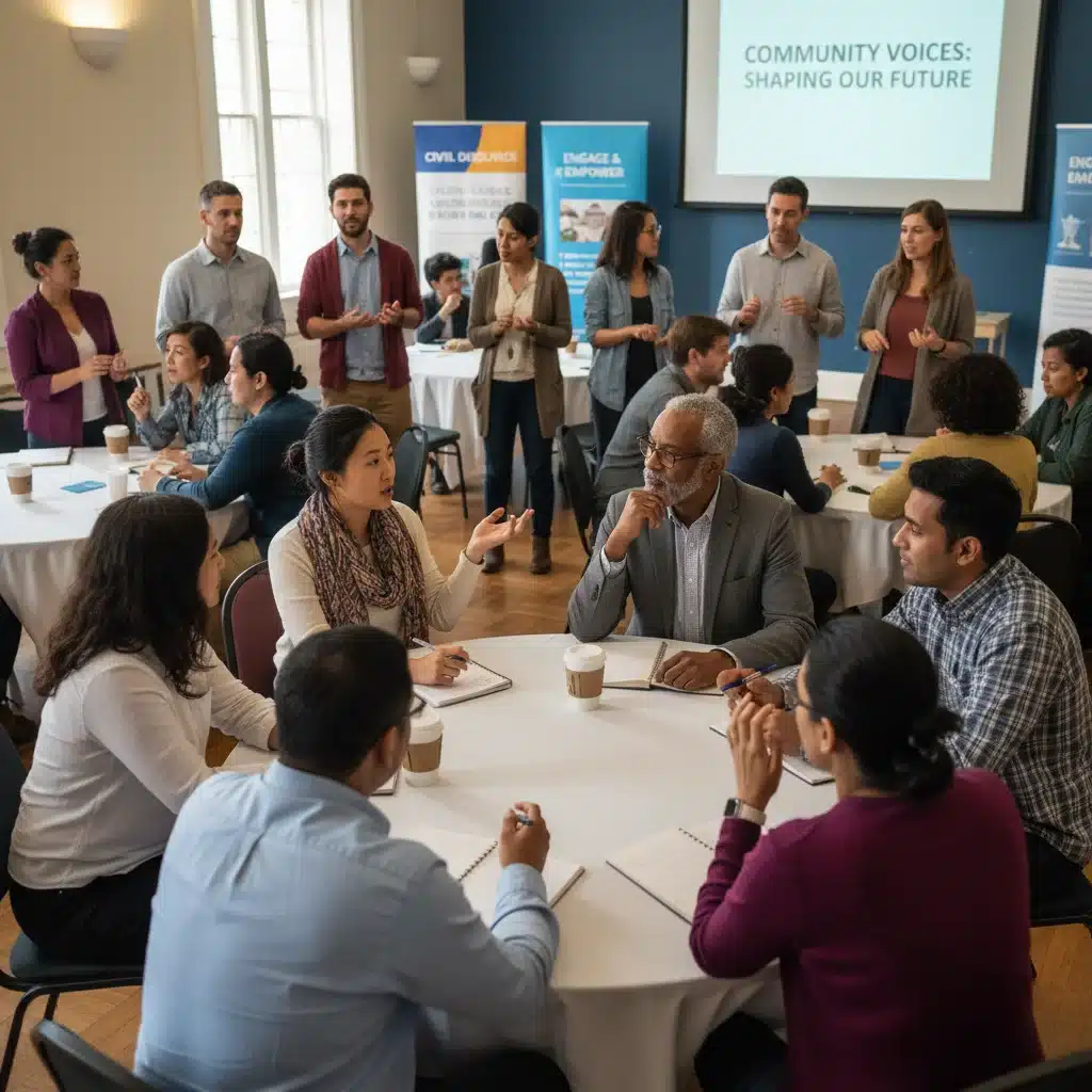 Diverse group of citizens engaged in a political discussion, representing civic participation and policy influence.