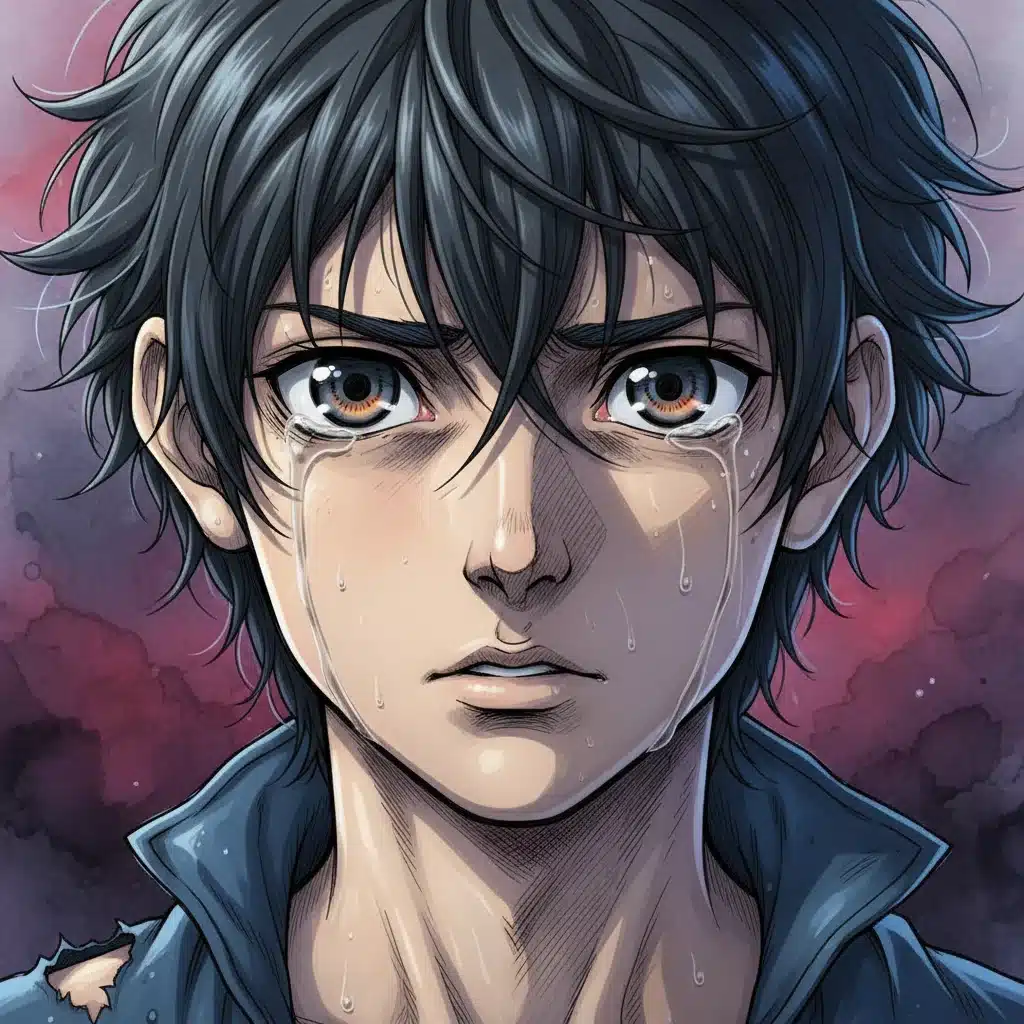 Intricate anime character design with expressive eyes, showcasing detailed animation quality.