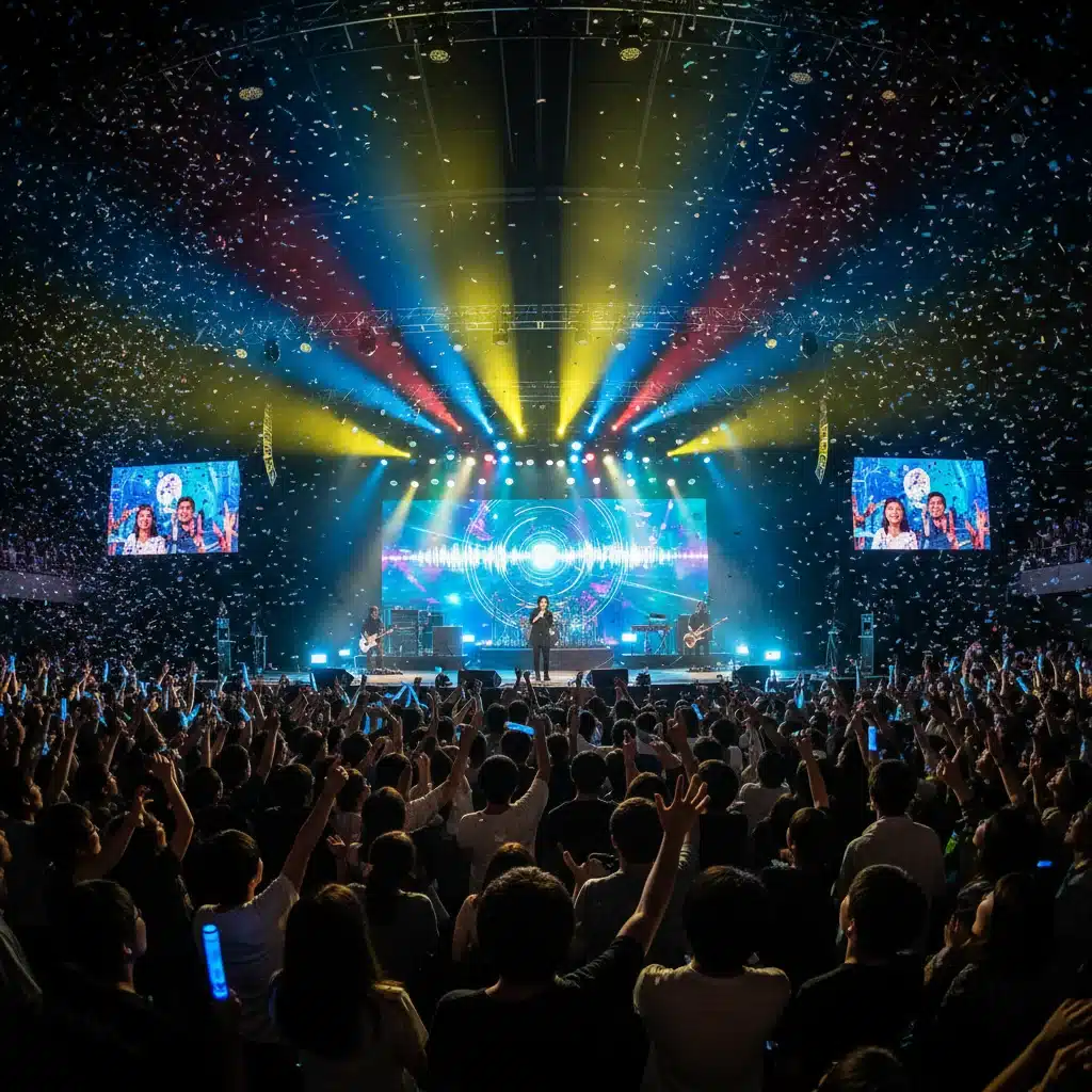 Energetic live performance of a Dorama soundtrack artist captivating a diverse audience