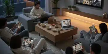 People watching K-dramas with subtitles on various streaming platforms, representing diverse U.S. audiences.
