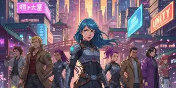 Dynamic anime characters symbolizing the fusion of U.S. and Japanese animation styles, set against a futuristic city.