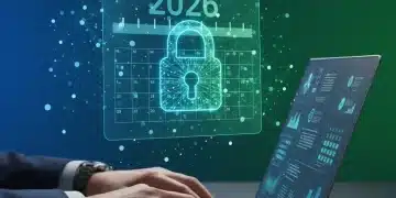 Digital lock over data network with 2026 calendar, symbolizing federal data privacy compliance.