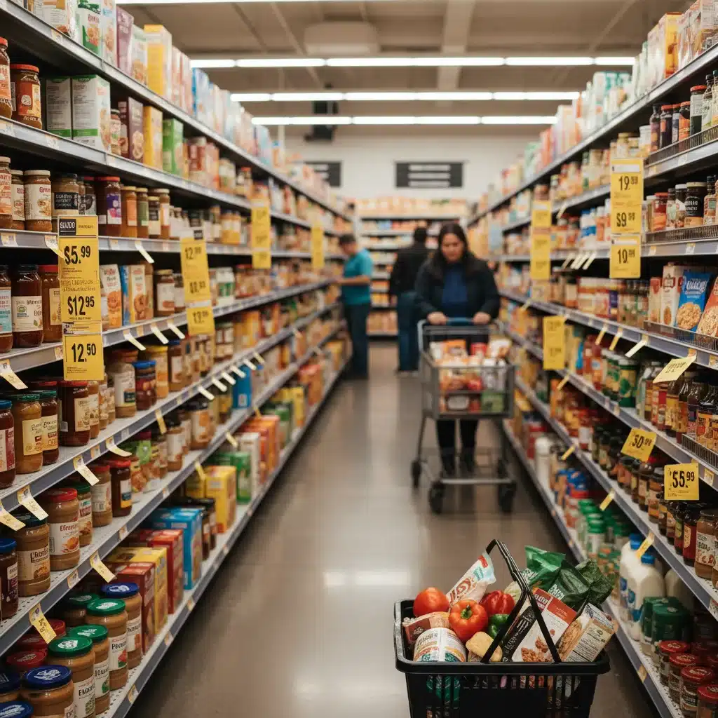 Grocery store aisle showing various food items, representing food prices and consumer choices