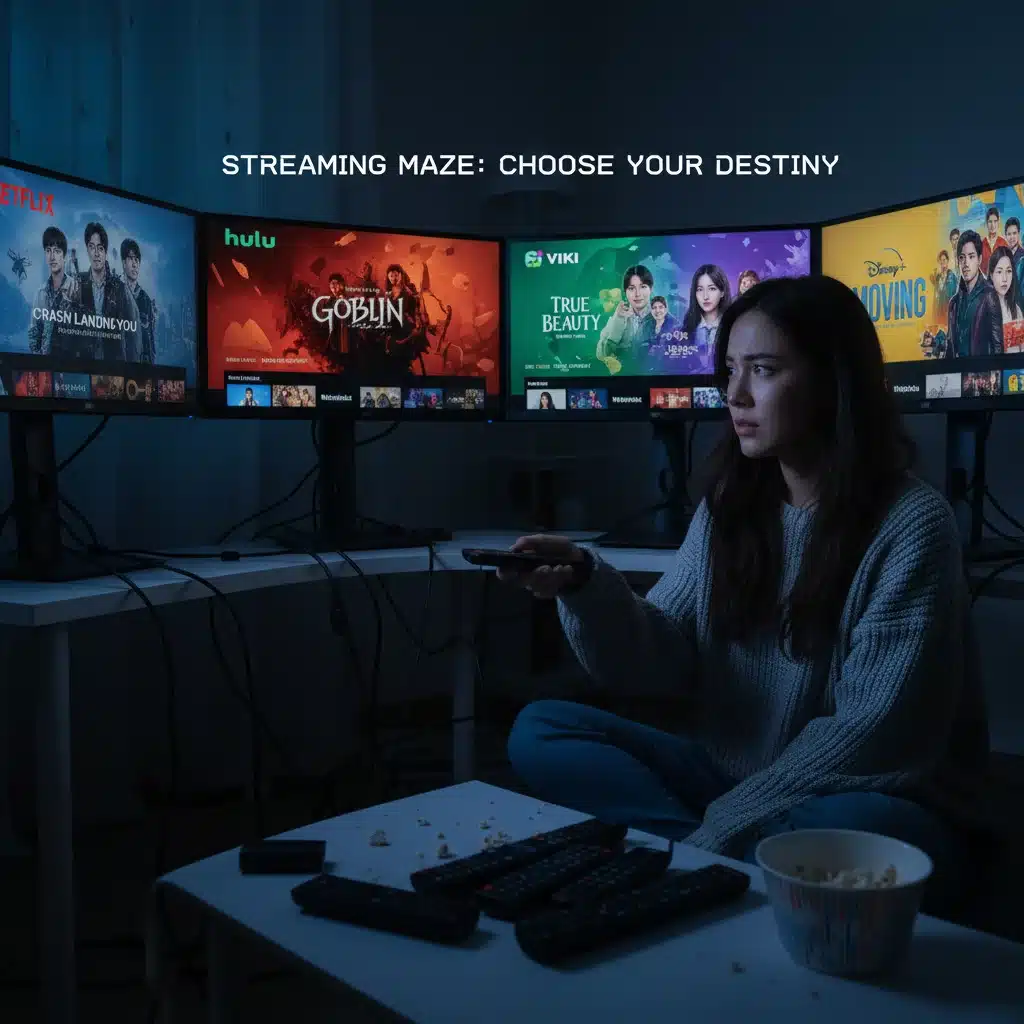Viewer navigating multiple streaming services to watch K-Dramas.