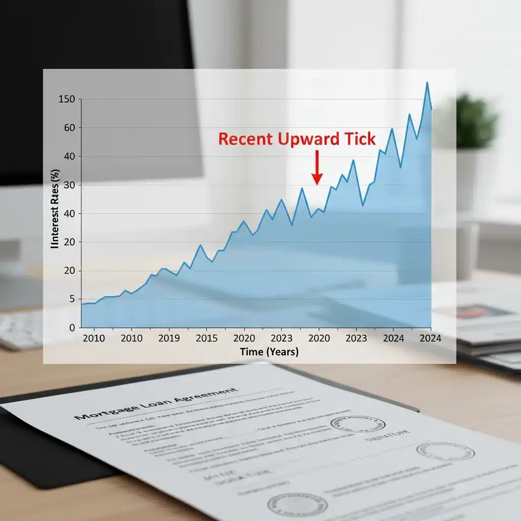 Graph illustrating rising interest rates affecting mortgage documents.