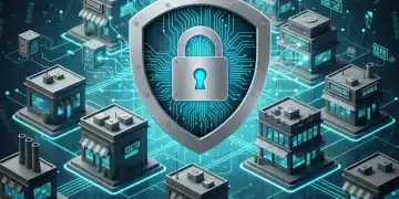 Cybersecurity shield protecting small businesses from digital threats.