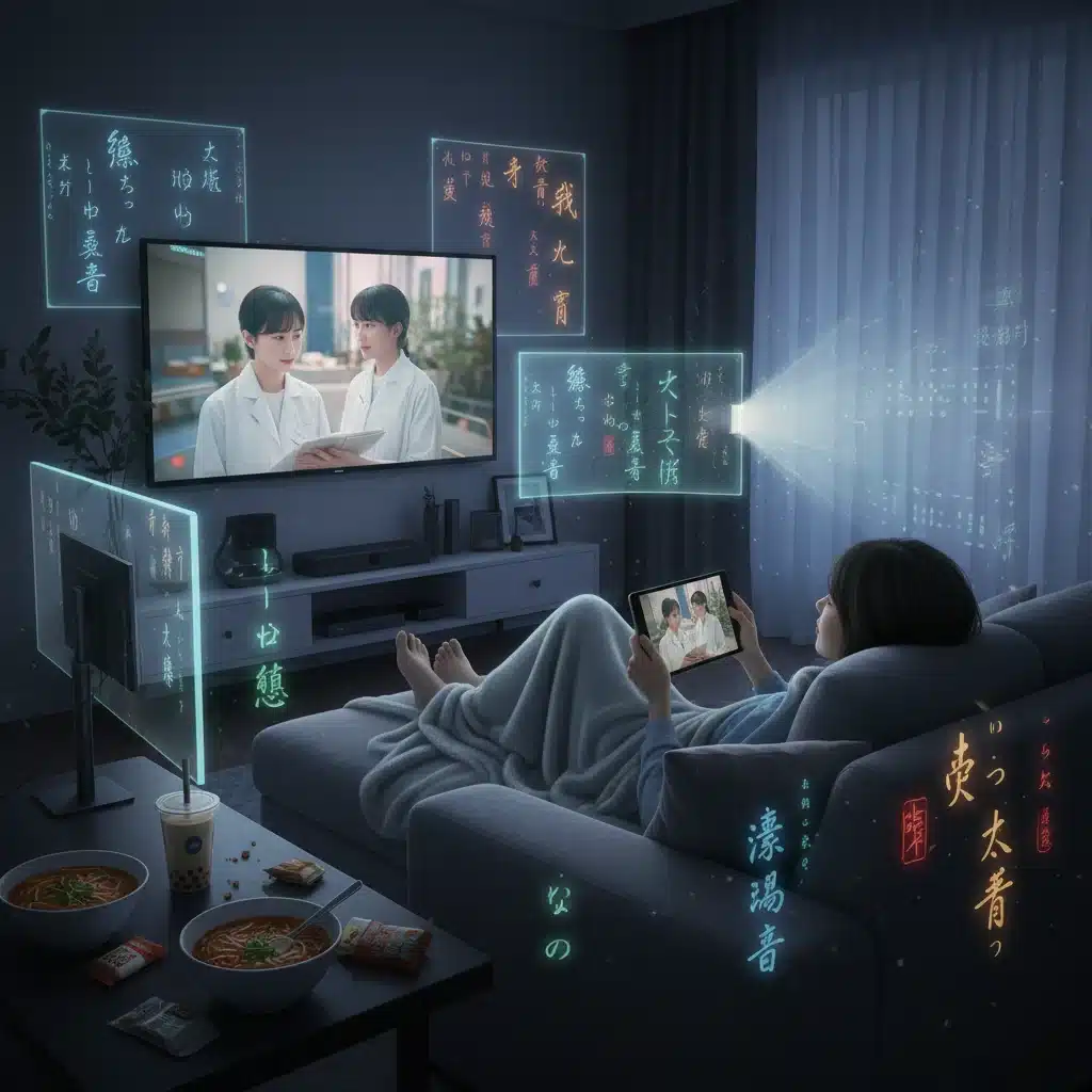 Person watching an Asian dorama on a tablet, showcasing the immersive streaming experience.