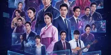 Illustration of diverse dorama characters with streaming service logos, representing the 2026 U.S. dorama streaming landscape.